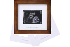 IHEIPYE Baby Sonogram Photo Frame - 1st ultrasound picture frame - Idea Gift for Expecting Parents,Baby Shower, Gender Reveal Party,Baby Nursery Decor (brown, silver text)