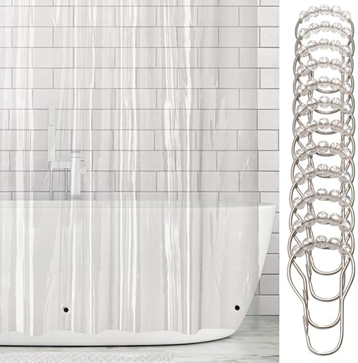 mDesign Cortina de baño de vinilo – Cortinas de baño larga con 12 aros