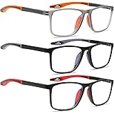 DEAAOK 3 Pack Blue Light Blocking Reading Glasses for Men,Lightweight Sports Style Eyeglasses with Spring Hinges