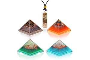Orgonite Crystals Mental Wellness, Good Luck, Prosperity Set: Portable Mini Pyramids of Maligano Jasper, Green Aventurine, Bronzite, Blue Calcite for self-Esteem, Abundance & Positivity