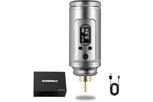 Dragoart Aurora-1 1500mAh Tattoo Battery for Wireless Tattoo Gun 4V-12V, OLED Screen Timer Display Screen Mirroring, Lightweight Tattoo Power Supply for Wireless Tattoo Gun Tattoo Machine, RCA Silver