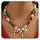 Christmas Necklaces for Women Pearl Bead Necklace Charm With Snowman Tree Stocking Gingerbread Christmas Necklace Jewelry Holiday Party Jewelry Gift