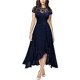 Miusol Women's Retro Lace Contrast Chiffon Ruffle Evening Maxi Dress