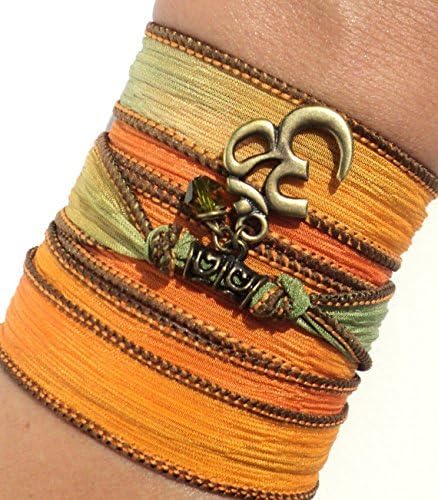 Namaste Silk Wrap Bracelet Yoga Jewelry Fall Autumn Om Bohemian Meditation Upper Arm Band Unique Gift For Her Under 50