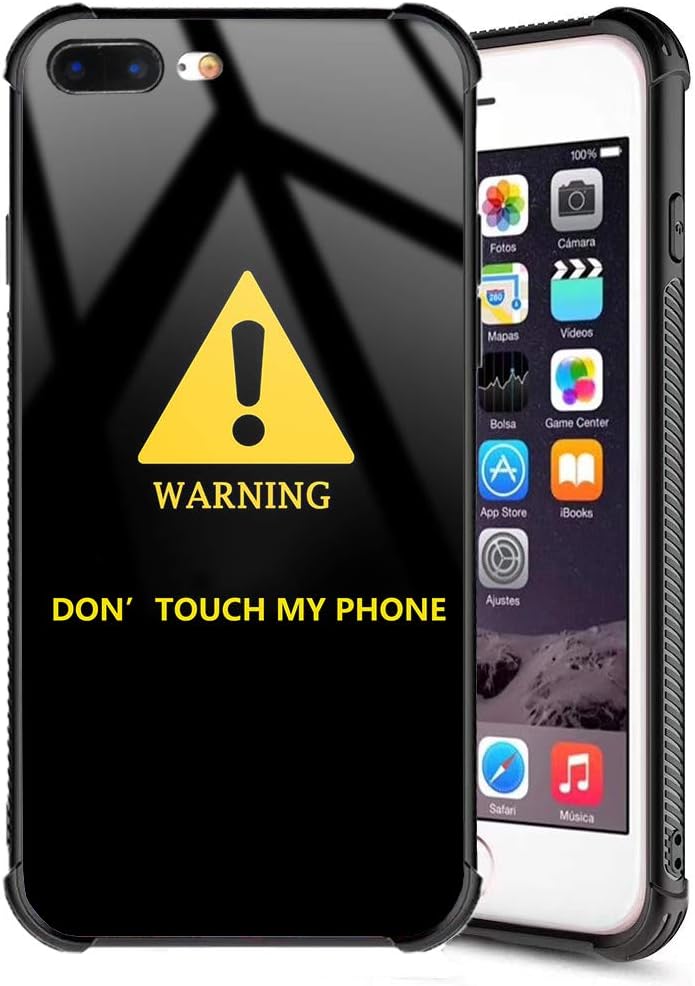 iPhone 7 Plus Case, iPhone 8 Plus Case,Funny Fashion Design Warning Pattern Tempered Glass Back and Soft Silicone TPU Bumper Shock Absorption Anti-Slip Case for iPhone 7/8 Plus - Don’t Touch My Phone