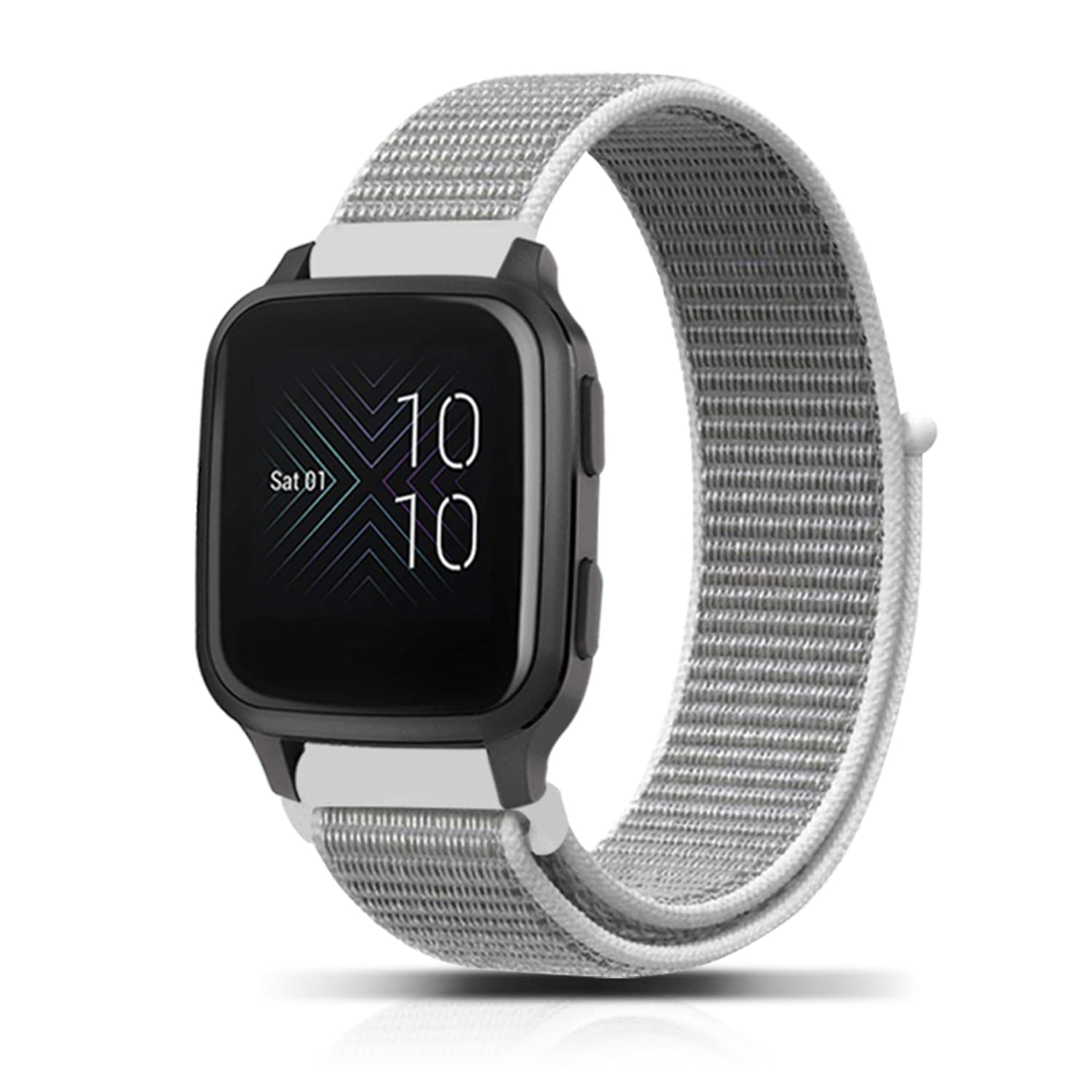 PaceBid 20mm Nylon Strap for Garmin Vivoactive 5/6/Forerunner 165/165 Music/245/245 music/645/645 music/570 42mm, Elastic Sport Watchband for Garmin Venu Sq 2/Venu 2 Plus/Approach S50/S44 - Gray/White