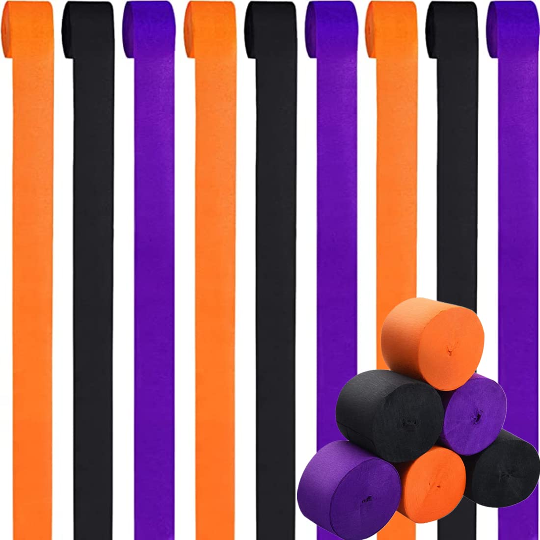 9 Rolls Crepe Paper Streamers - Halloween Crepe Paper Streamers in Black, Orange, Purple - Hanging Tassels for Festival Party Decor — image 1