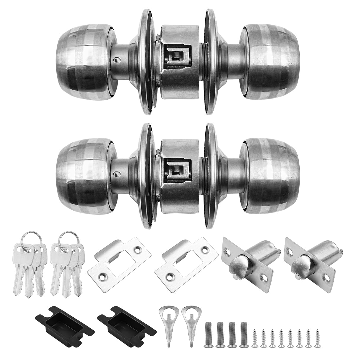 Set of 2 ZONADAH Entrance Knob Set, Stainless Steel Made, Door Lock for Interior Doors with 3 Keys Locking Mechanism, Ideal for Rooms Requiring Extra Security at The Home, Office, Work Place