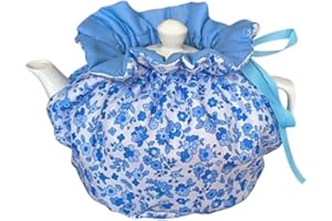 KABAKE Tea Cosy, Cotton Vintage Floral Teapot Dust Cover Tea Cozies, Kitchen Home Decorative Tea Pots Cozy with Insulation Pad for Housewife, Friend, Mom (Blue Flower)