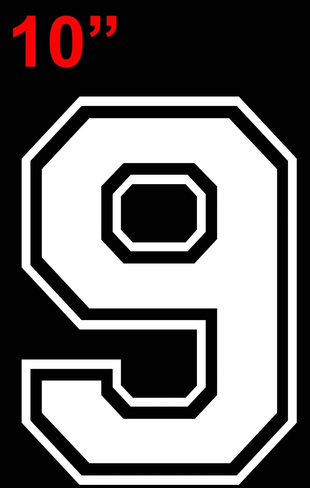 10" Tall Single Number for Sports T-Shirt Jersey Football Baseball,Iron On, Heat Transfer, Team,t-Shirt (Style C)(9-White)