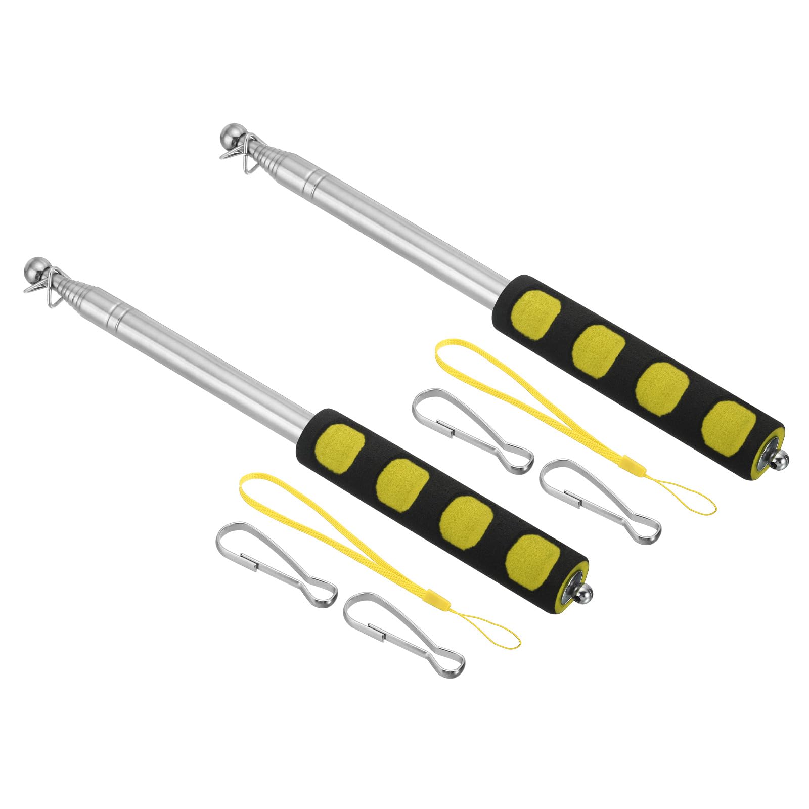 PATIKIL 1.6M/5.2Feet Telescopic Handheld Flagpoles, 2Set Retractable Teachers Pointer Stick Banner Flag Pole with Sponge Handle for Tour Guide Teaching Yellow
