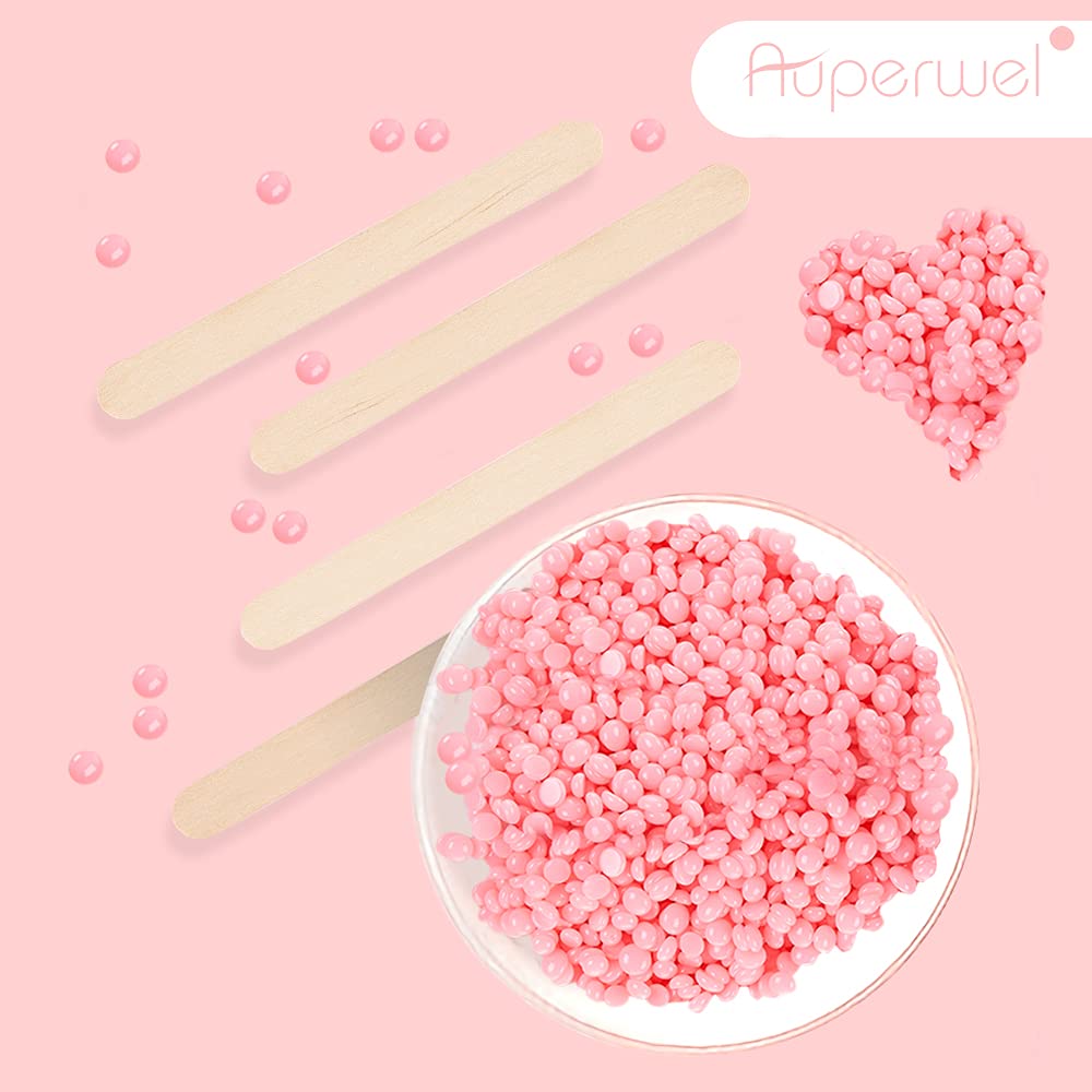 Painless Hard Wax Beans for Hair Removal, 10.5oz Upgraded Formula for Face, Eyebrow, Brazilian Bikini with 10 Applicators (3 Rose)