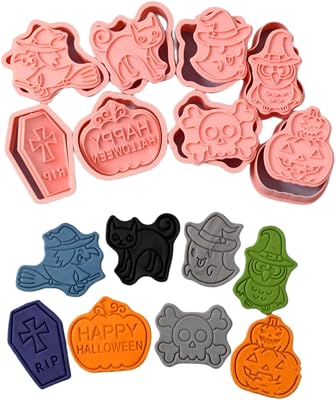 Lot de 8 Emporte-pièces en Plastique 3D pour Halloween Patisserie Moule Biscuit Set