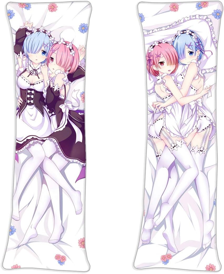 Rem and Ram - Re:Zero Double Sided Throw Pillow Case Cushion Cover 160 x 50cm(62.9in x 19.6in) 2 Way Tricot pillow slip