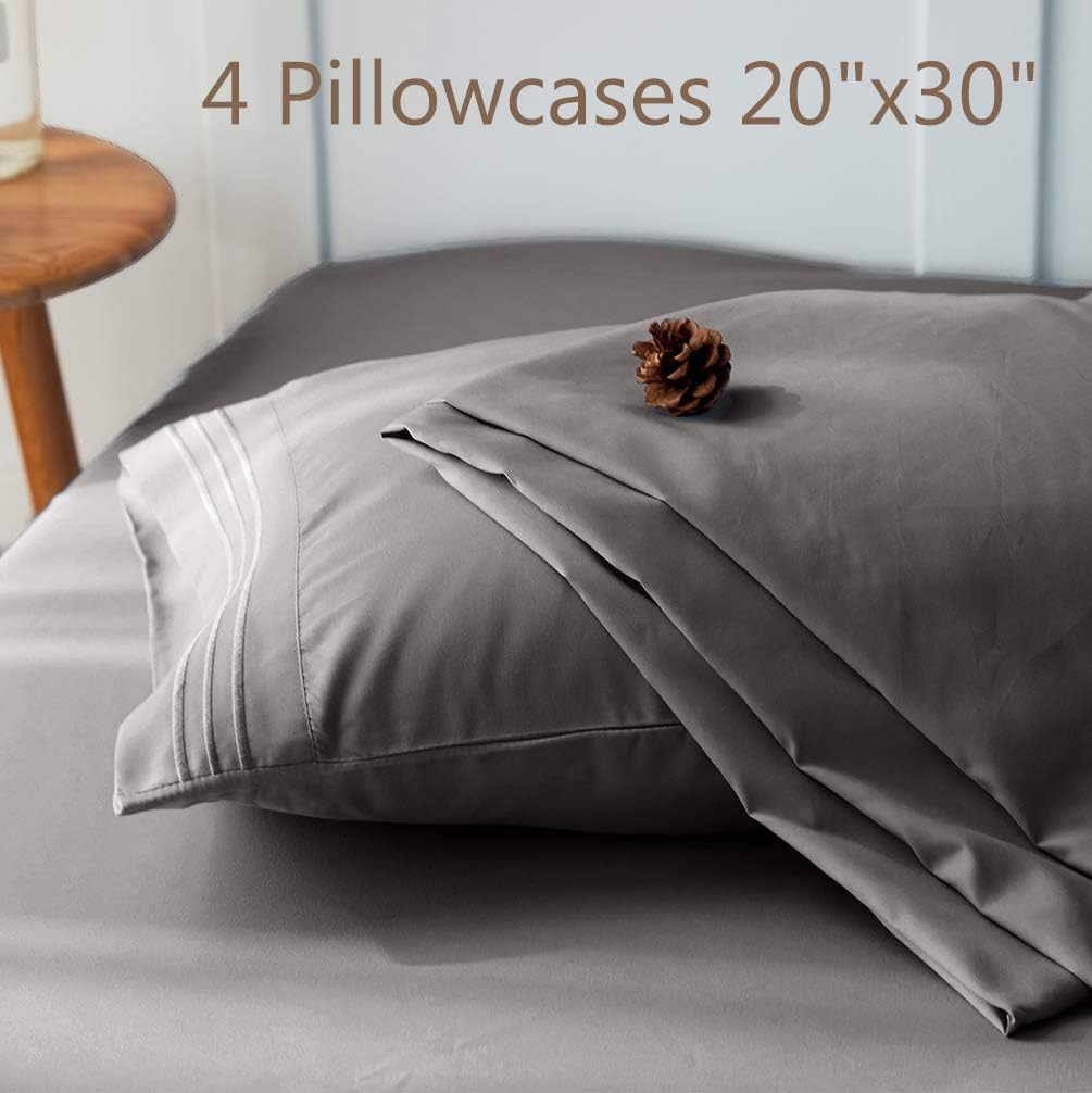 LBRO2M Bed Sheets Set Full Size 6 Piece 16 Inches Deep Pocket 1800 Thread Count 100% Microfiber Sheet,Bedding Super Soft Hypoallergenic Breathable,Resistant Fade Wrinkle Cool Warm (Dark Grey): Home & Kitchen