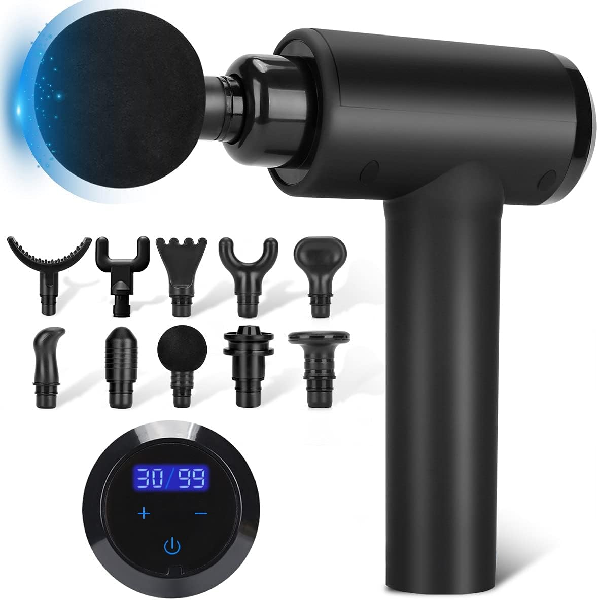 Massage Gun Deep Tissue, Muscle Percussion Back Neck Head Handheld Hammer Massager for Athletes, 30 Speed Level, LED Touch Screen, Long Battery Life with 10 Heads: Health & Personal Care