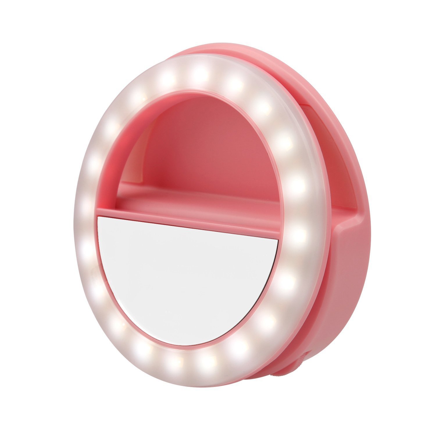 YIIYAA Selfie Light Ring, Portable Rechargeable Mini 40 Highlight LED Selfie Ring Flash Fill Light with Makeup Mirror 2 Gears Brightness Camera Photography for iPhone Adroid Tablet iPad Laptop Pink