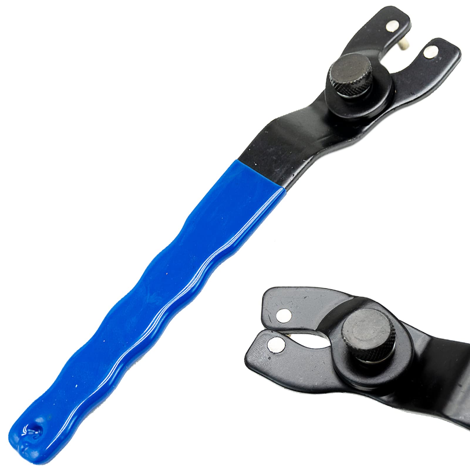 Angle Grinder Adjustable Spanner, Universal 10-52mm Pin Key Wrench Lock-Nut Grinder Wrench with Non-Slip Plastic Coated Grip (Blue Black)