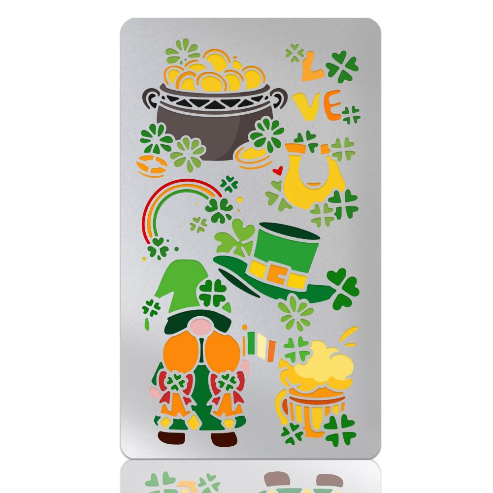 UNICRAFTALE Holiday Stencils for Painting Irish Shamrock Stencils Metal Stencil Gnome Stencils Senpa Element Stainless Steel Stencils Template for Window Wall Holiday Decor