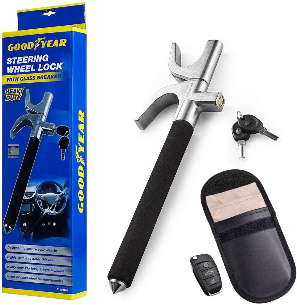 Goodyear Heavy Duty Steering Wheel Lock with 2 Keys Plus RFID Car Fob Signal Blocker Case Pack - Works with All Makes and Models - Image 3