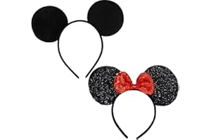 FANYITY 2 Pcs Mouse Ears, Mouse Costume Ears Headband for Children Mom Baby Boys Girls Women Party (Red&Black)