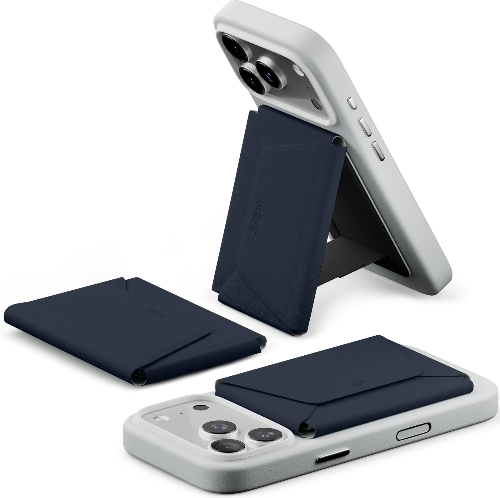 Photo 1 of MOFT Magsafe Wallet, 8-Card Holder, Magnetic Phone Stand with Pull to Access Design, RFID Blocking, Angle Adjustment & MOVAS Minimalist Snap Field Wallet for Men Travel Essentials,Navy Blue