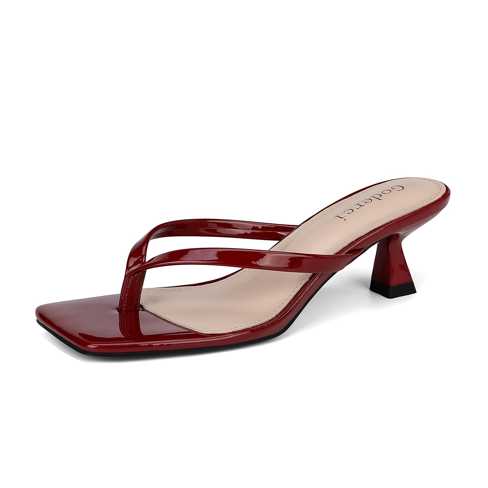 Photo 1 of Goderci Kitten Flip Flop Thong Low Heels for Women Square Open Toe Slip On Heeled Sandals(8,Burgundy)