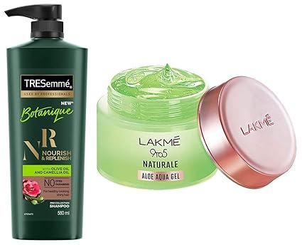 TRESemme Botanique Nourish and Replenish Shampoo, 580ml & Lakme 9 to 5 Naturale Aloe Aquagel, 50g