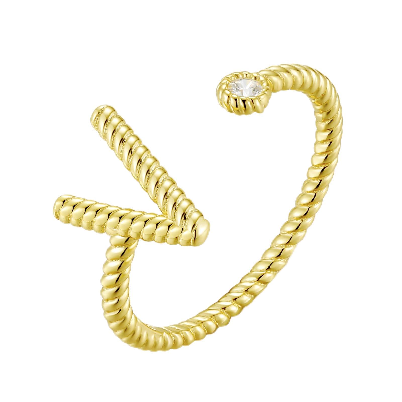 Qings 925 Sterling Silver Letter Ring, 18K Gold Plated Adjustable Ring with Cubic Zirconis Statement A-Z, Initial Alphabet Open Ring Jewellery Gift for Women Girls Ladies Birthday Wedding Engagement