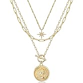 MJartoria Gold Layered Necklaces for Women Trendy, 14K Gold Plated Simple Star Choker Retro Coin Pendant, Paperclip Chain, Gold Necklaces Jewelry Gifts