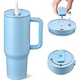 40oz Insulated Tumbler with 2-in-1 Lid and Straw, Bottom Detachable 2-in-1 Tumbler with Handle Stainless Steel Water Bottle Reusable Coffee Tumbler Travel Mug Wide Mouth Thermal Cup (Magnetic-Blue)