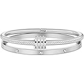 MAOCEN Women's Stainless Steel Bracelet Gold Plated Cuff Bangle With Cube Zircon Hinge Jewelry oval Bangle Witness the Gift of Love