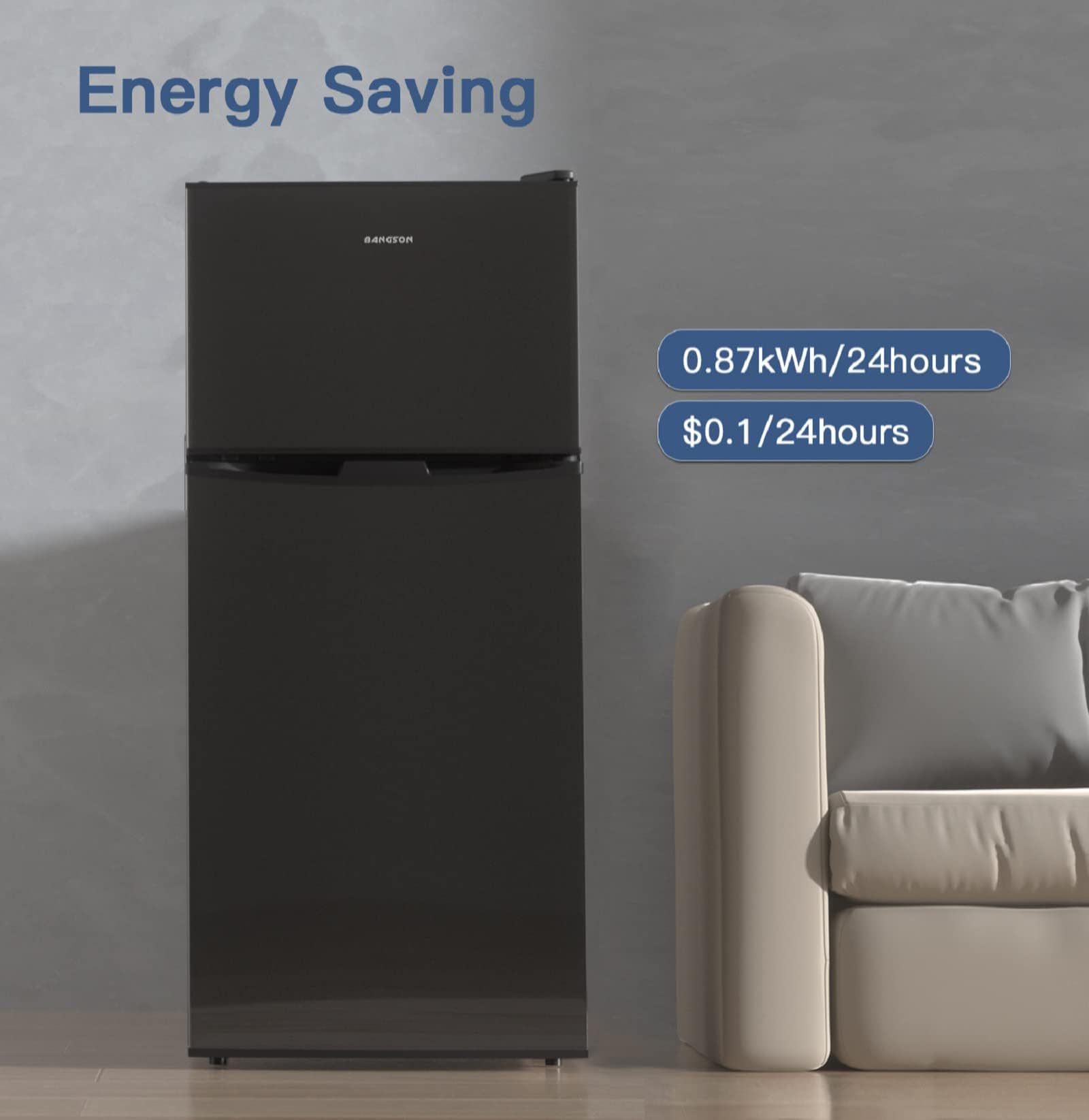 BANGSON 4.0 Cu.Ft Small Refrigerator with Freezer, Small Fridge with Top Freezer, for Apartment, Bedroom, Dorm, and Office, Double Door, Black