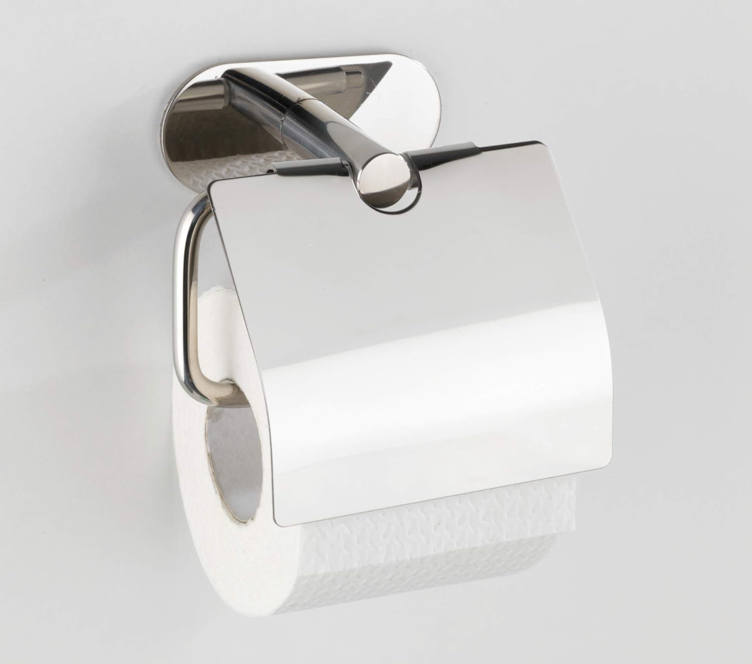 WENKO Turbo-Loc Orea Shine Toilet Roll Holder with Lid, No Drilling Required - Image 4