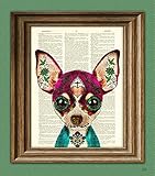 Dulce the Sugar Skull Chihuahua Day of the Dead Mexican Dog With a Painted Face Illustration Beautifully Upcycled Dictionary Page Book Art Print