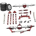 kowaku Metal Front and Rear Assembly Kits, RC Car Upgrade Tires, Tie Rods Spare Parts for MN82 LC79 1/12 RC Car Crawler Model, Red