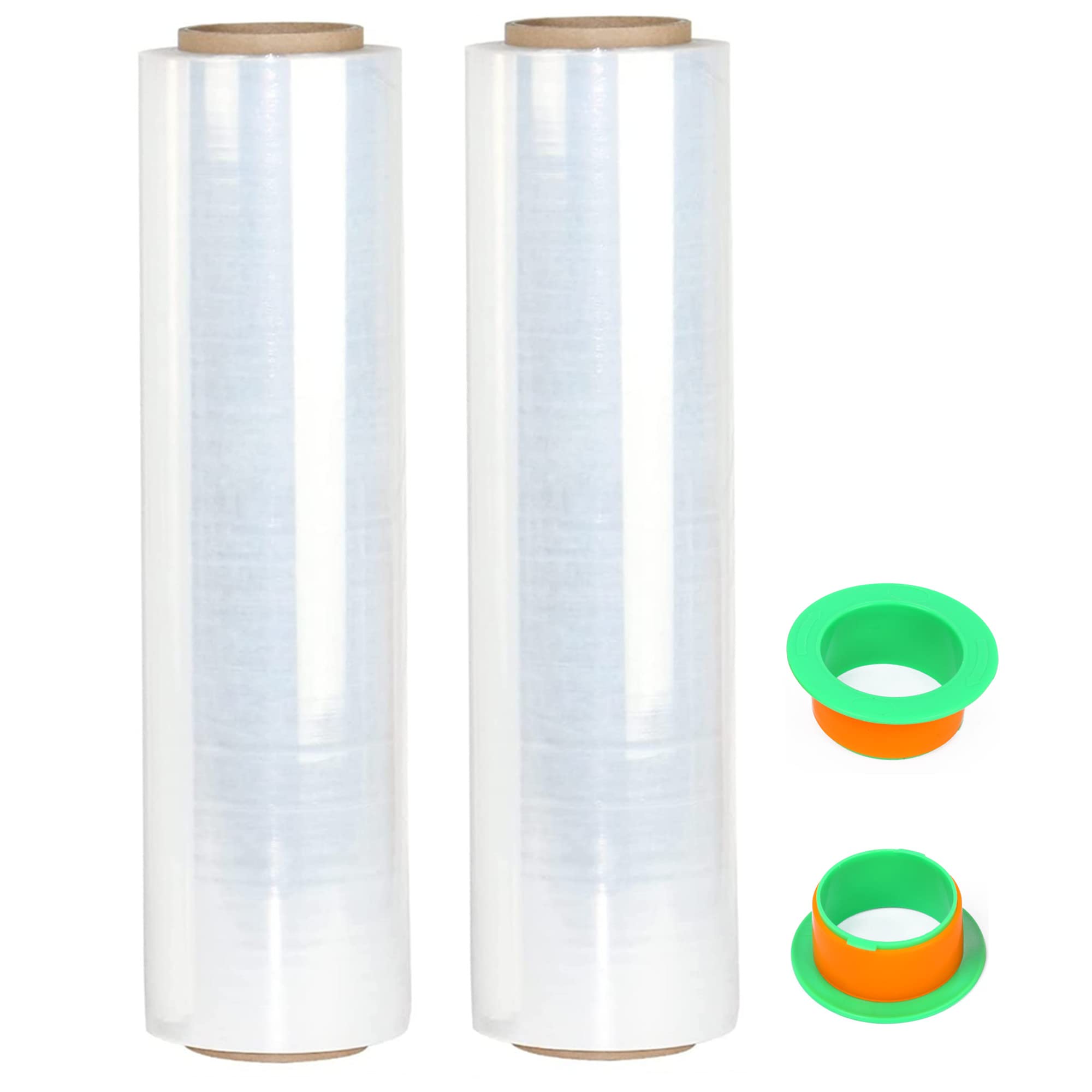 Photo 1 of 2-Pack Clear Stretch Wrap 18" x 1000 Feet 80 Gauge Industrial Strength with Plastic Handle, Plastic Pallet Supplies Durable Self-Adhering for Packing, Moving, Heavy Duty Shrink Film Rolls
