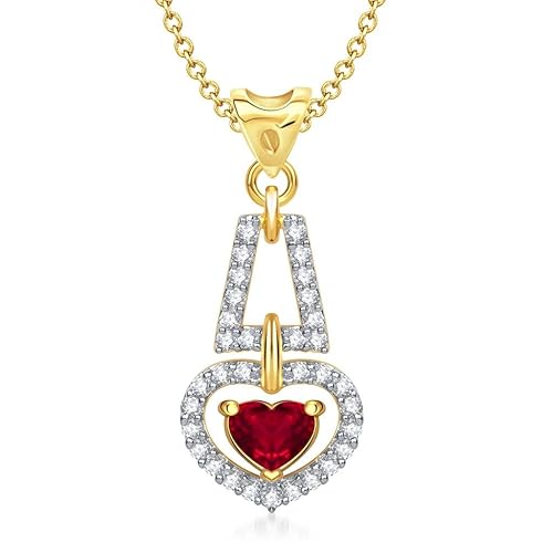VK Jewels Love For You Red Ruby Heart Shape Gold and Rhodium plated Pendant - P1283G [VKP1283G]