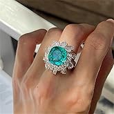 925 Sterling Silver Shiny Full Diamond Ring 18K Gold Cocktail Oval Emerald Cubic Zirconia Promise Ring CZ Diamond Multi Row Rings Eternity Engagement Wedding Party Ring for Women Z.140 (US Code 8)