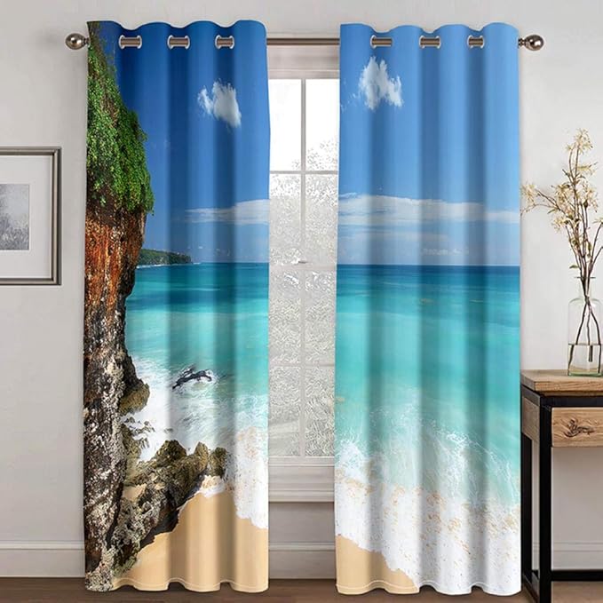 MDOFSW 2 Piezas Opaca Cortina Paisaje costero Opacas con Ojales