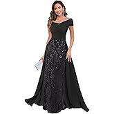 Dansiuey Sequin Mother of The Bride Dress Lace Chiffon Mermaid Prom Dresses Long Formal Ball Gown for Women