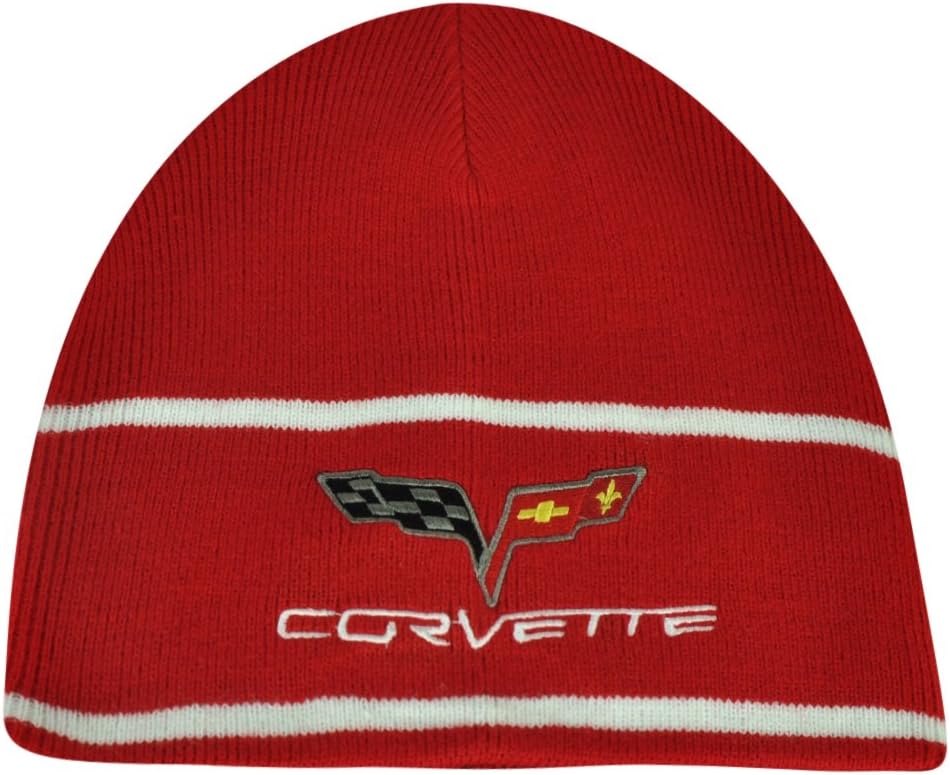 Corvette General Motors GM Knit Beanie Red Cuffless Hat Toque Winter Car Brand