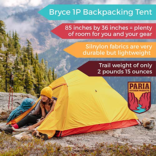 Paria Outdoor Products Bryce Ultralight Tent and Footprint - Perfect for Backpacking, Kayaking, Camping and Bikepacking (1P)