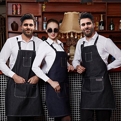 Multi-functional Unisex Adult Denim Aprons Simple Antifouling Apron with 2 Pockets &amp; Kitchen Apron &amp; Unform Apron &amp; Working Apron &amp; Cooking Apron 2017 New Design (Black)