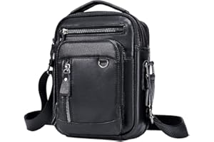 Hebetag Small Leather Shoulder Bag Crossbody Pack for Men Outdoor Travel Business