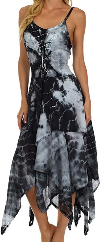 Women Summer Sexy Fashion Irregular Lace Up Corset Bodice Handkerchief Hem Dress Black