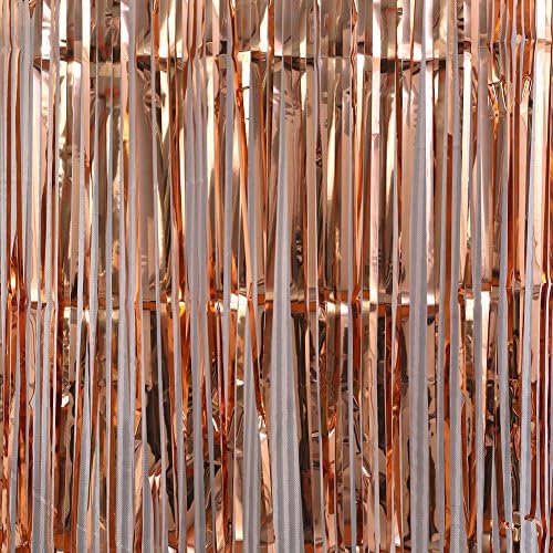 3E Home 3 FT x 8 FT Metallic Tinsel Foil Fringe Curtain Backdrop for Party Wedding Decoration (Pack of 2, Total 6 FT x 8 FT), Rose Gold