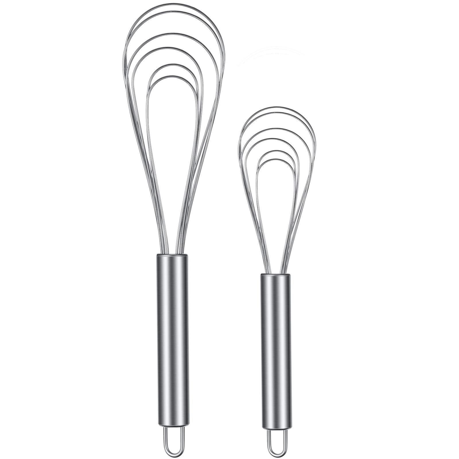 2 Pieces Stainless Steel Flat Wire Egg Whisk, 8-Inch and 10-Inch Kitchen Egg Sauce Whisks for Blending, Whisking, Beating, Stirring