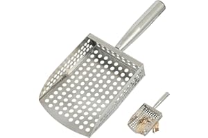 Sand Scoop for Metal Detecting & Beach Combing, Stainless Steel Sand Sifter Shovel with Quick-Drain Holes & Ergonomic Handle,