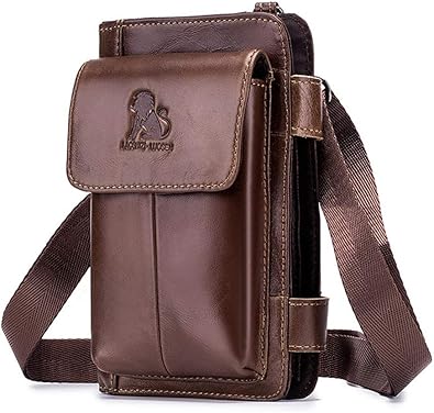Amazon Camoar ベルトポーチ メンズ 携帯 バッグ 男 牛革 ワンショルダー 財布 彼氏 ブラウン ポーチ